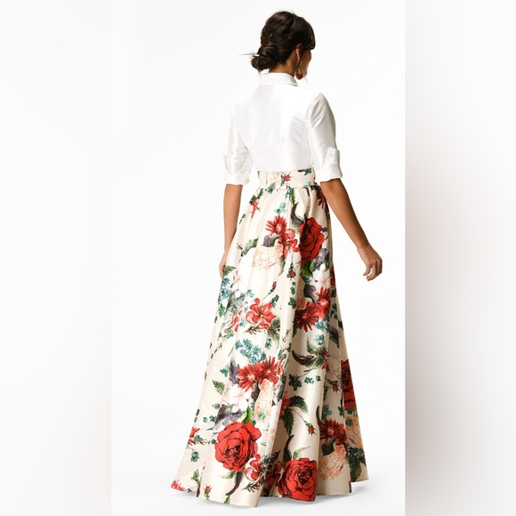 eShakti Floral Print Dupioni Maxi Shirtdress size Small - Picture 3 of 4